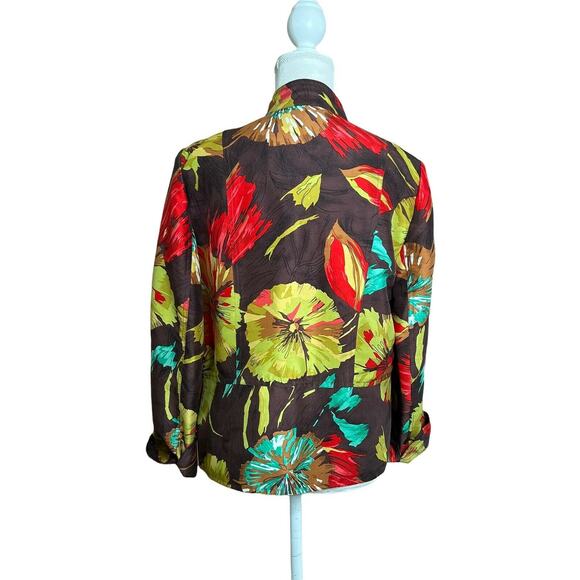 Coldwater Creek Women silk Floral Print Artsy Jacket Blazer Coat Sz M - Picture 2 of 13